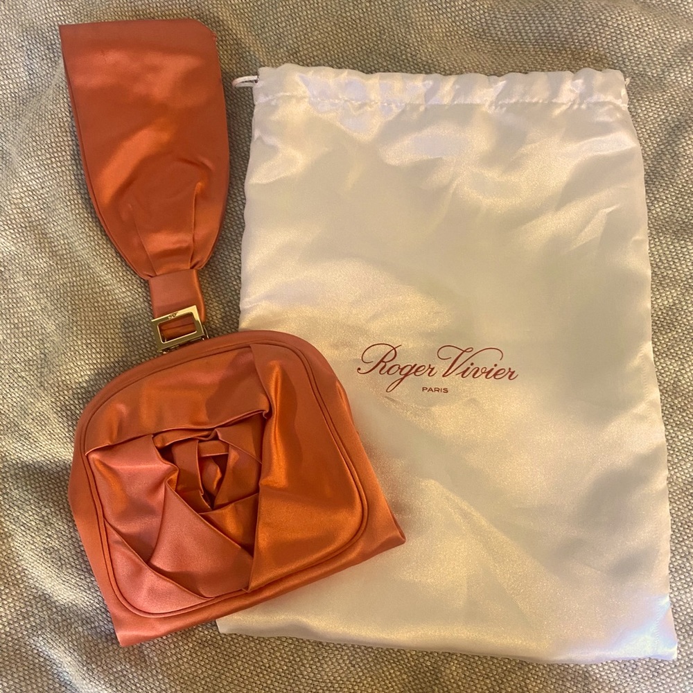 Roger Vivier satin clutch bag w/ rose salmon pink